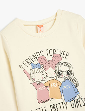 Sweatshirt Uzun Kollu Bisiklet Yaka Baskı Detaylı Şardonlu Pamuklu