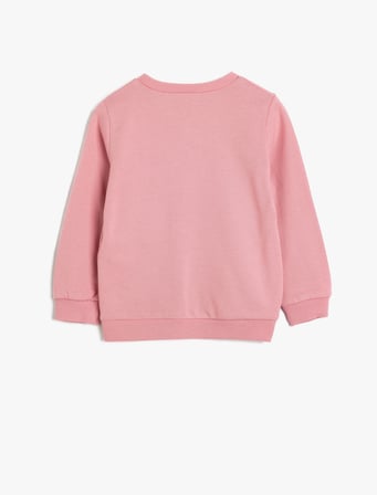 Sweatshirt Balerin Baskılı Sim Detaylı Bisiklet Yaka Uzun Kollu 