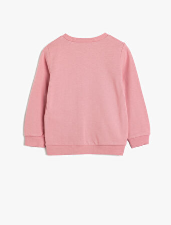 Sweatshirt Balerin Baskılı Sim Detaylı Bisiklet Yaka Uzun Kollu 