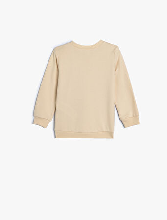 Sweatshirt Fil Baskılı Bisiklet Yaka Pamuklu Şardonlu