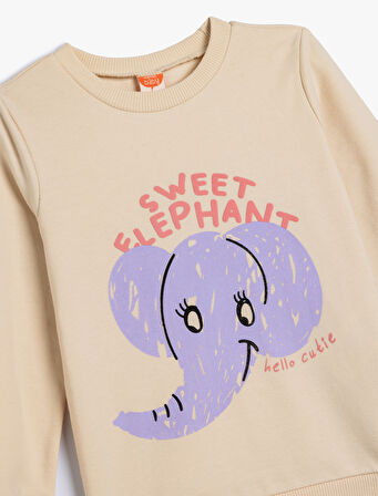 Sweatshirt Fil Baskılı Bisiklet Yaka Pamuklu Şardonlu