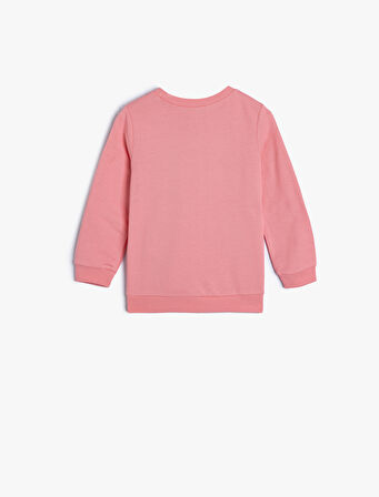 Sweatshirt Kedi Baskılı Bisiklet Yaka Pamuklu Şardonlu