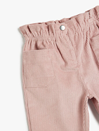Kadife Pantolon Beli Bağlamalı Cepli Fitilli