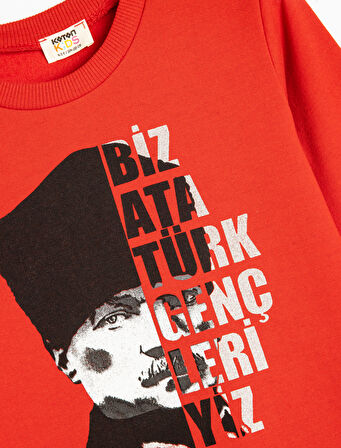 Atatürk Sweatshirt Baskılı Uzun Kollu Bisiklet Yaka