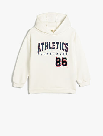 Kapşonlu Sweatshirt Kolej Baskılı Oversize Pamuk Karışımlı