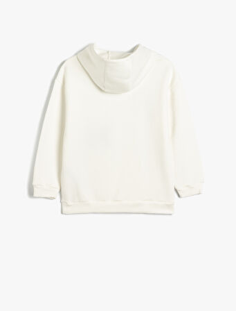 Kapşonlu Sweatshirt Kolej Baskılı Oversize Pamuk Karışımlı