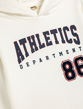 Kapşonlu Sweatshirt Kolej Baskılı Oversize Pamuk Karışımlı