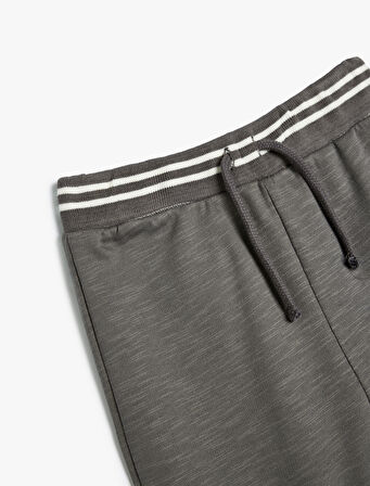 Jogger Eşofman Altı Beli Bağlamalı Slogan Baskılı Pamuklu Şardonlu