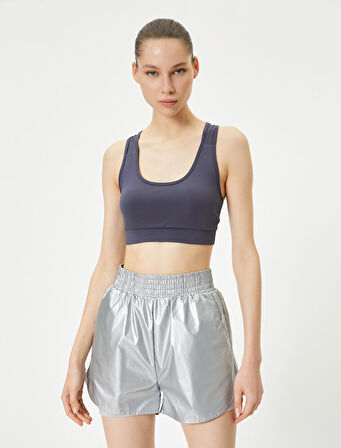 Halter Yaka Sporcu Sütyeni Kaplı Cep Detaylı Slim Fit 