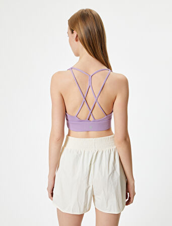 Sporcu Sütyeni Çapraz Askılı Kaplı U Yaka Slim Fit