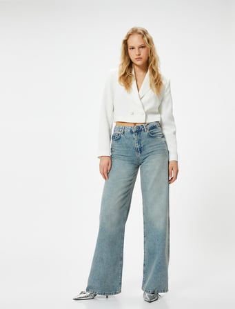 Geniş Paça Kot Pantolon Standart Bel -  Bianca Wide Leg Jean