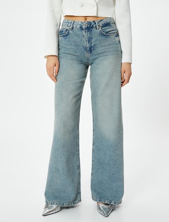 Geniş Paça Kot Pantolon Standart Bel -  Bianca Wide Leg Jean