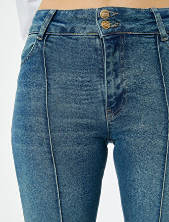 Nervürlü İspanyol Paça Kot Pantolon Dar Kesim Cepli - Flare Slim Jeans