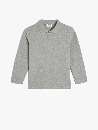 Polo Yaka Basic Tişört Uzun Kollu Pamuklu