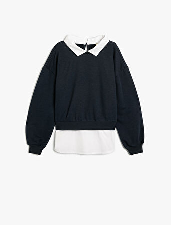 Gömlek Detaylı Sweatshirt Çift Kumaş Detaylı 