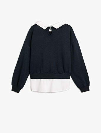 Gömlek Detaylı Sweatshirt Çift Kumaş Detaylı 