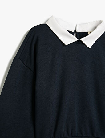 Gömlek Detaylı Sweatshirt Çift Kumaş Detaylı 