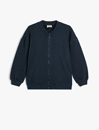 Fermuarlı Okul Sweatshirt Uzun Kollu Yuvarlak Yaka Cepli Pamuklu