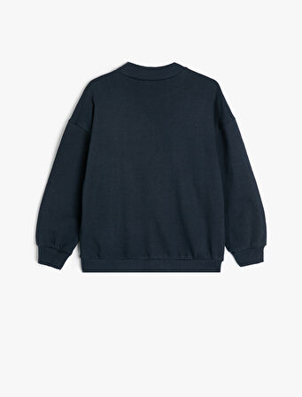 Fermuarlı Okul Sweatshirt Uzun Kollu Yuvarlak Yaka Cepli Pamuklu