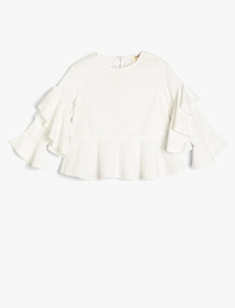 Fırfır Detaylı Uzun Kollu Bisiklet Yaka Bluz