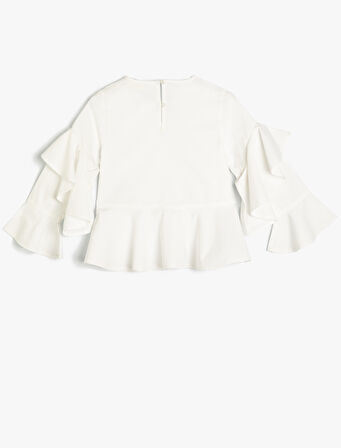 Fırfır Detaylı Uzun Kollu Bisiklet Yaka Bluz