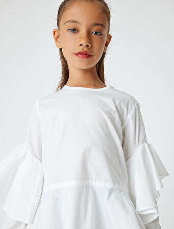 Fırfır Detaylı Uzun Kollu Bisiklet Yaka Bluz