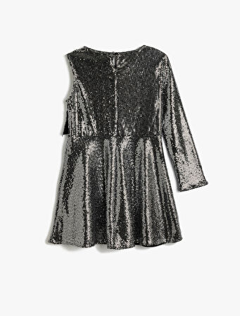 Pullu Payetli Elbise Tek Omuz Fırfır Detaylı