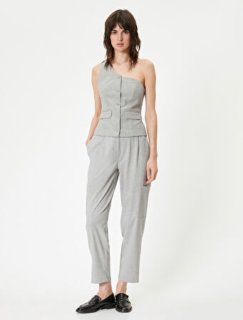 Tek Omuz Yelek Düğmeli Kapaklı Cep Detaylı Astarlı