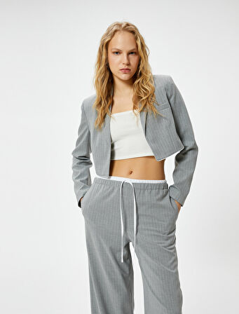 Crop Blazer Ceket Fleto Cepli Viskon Karışımlı