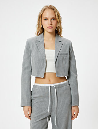 Crop Blazer Ceket Fleto Cepli Viskon Karışımlı