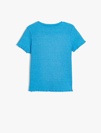 Tişört Baskı Detaylı Ribanalı Kısa Kollu Bisiklet Yaka 