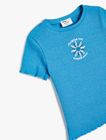 Tişört Baskı Detaylı Ribanalı Kısa Kollu Bisiklet Yaka 