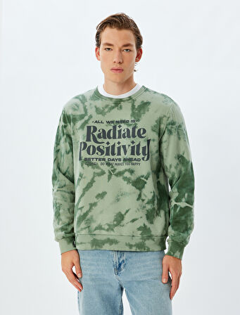 Slogan Baskılı Sweatshirt Bisiklet Yaka Yıkamalı Şardonlu Pamuk Karışımlı