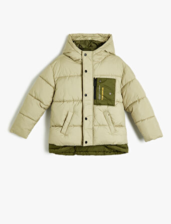 Kapşonlu Şişme Mont Rüzgar Kapaklı Ce Detaylı Aplikeli 