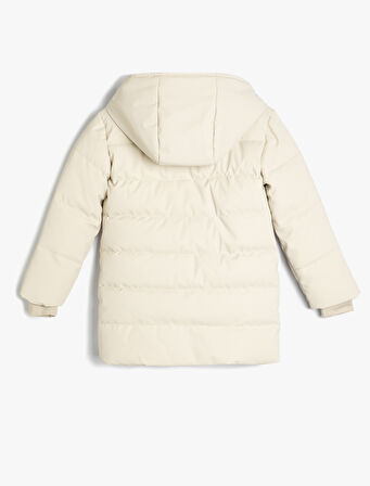 Uzun Şişme Mont Kapşonlu Fermuarlı Cepli