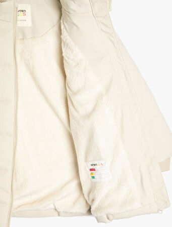 Uzun Şişme Mont Kapşonlu Fermuarlı Cepli