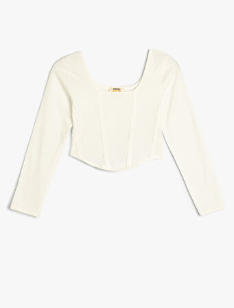 Tişört Bisiklet Yaka Uzun Kollu Dikiş Detaylı Pamuklu