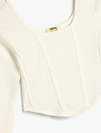 Tişört Bisiklet Yaka Uzun Kollu Dikiş Detaylı Pamuklu