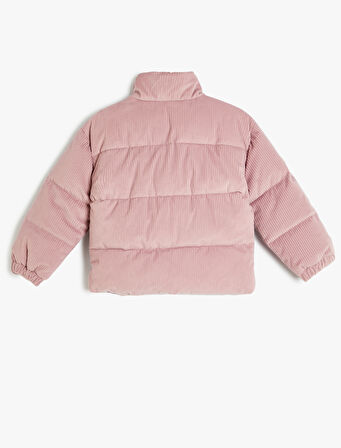 Oversize Bomber Ceket Kadife Dokulu Cep Detaylı Dik Yaka 