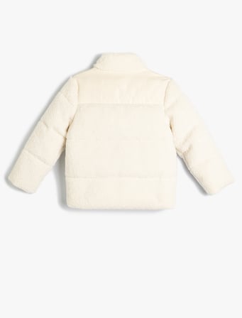 Peluş Ceket Dik Yaka Fermuarlı Cep Detaylı 