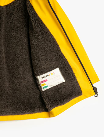 Kapşonlu Yağmurluk Peluş Astarlı Su Geçirmez Kapaklı Cepli