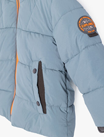 Şişme Mont Kapşonlu Çıtçıt Detaylı İçi Polar Astarlı