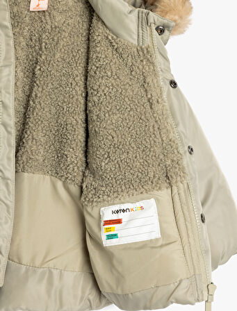 Kapşonlu Şişme Mont Kapüşonlu Kürk Detaylı Cepli