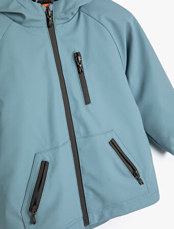 Kapşonlu Yağmurluk Peluş Astarlı Cepli