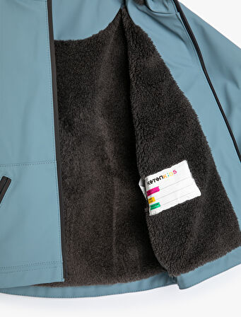 Kapşonlu Yağmurluk Peluş Astarlı Cepli