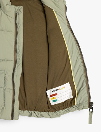 Fermuar Kapamalı Kapşonlu Cep Detaylı Şişme Yelek