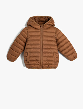 Şişme Mont Kapşonlu Cepli Fermuarlı