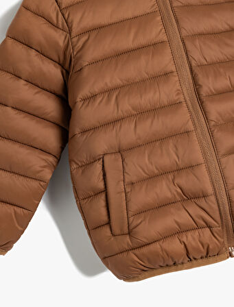 Şişme Mont Kapşonlu Cepli Fermuarlı