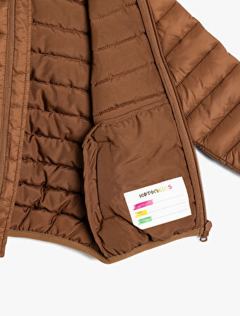 Şişme Mont Kapşonlu Cepli Fermuarlı