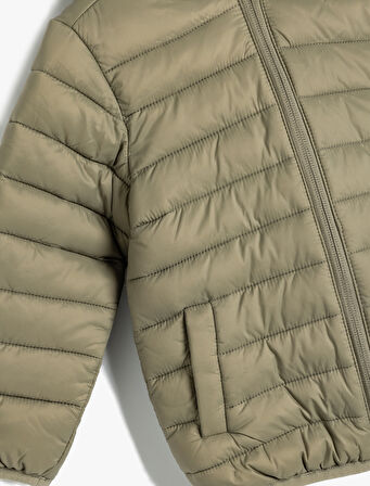 Şişme Mont Kapşonlu Cepli Fermuarlı